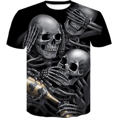 Drink t-shirt beer man Skull T shirt Men/Women Gothic Shirts Plus Size 3d print black t shirts summer short sleeve mens tops