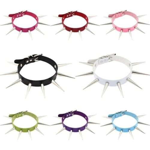 FXCUBE Big Long Spike Choker Necklce Women Men Punk Rivets Studded Chocker Chunky Necklace Goth Jewelry Rock Gothic Accessories