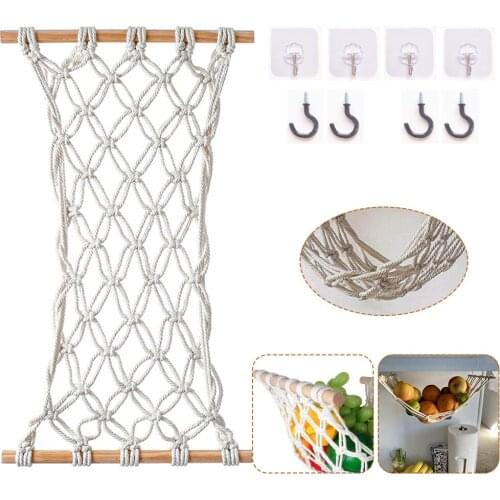 Handmade Fruit and Veggie Hammock with 8 Hooks Under Cabinet for Kitchen