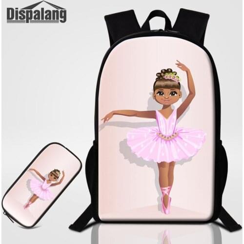 Dispalang 2 PCS Bags Set For School For Primary Ballet Printing Backpack For Girls Children Zipper Pencil Case Womens Backpack