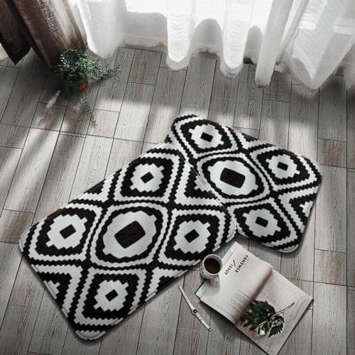 Black White Geometric Doormat 40*60cm Living Room Soft Carpet Indoor Small Rug Kitchen Bathroom Anti-Slip Absorbent Floor Mat