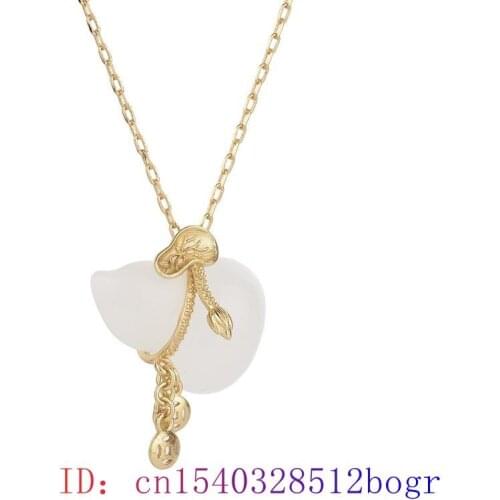 White Jade Gourd Pendant Jewelry Crystal Fashion Natural Chinese Necklace 925 Silver Gifts Zircon Chalcedony Women Amulet