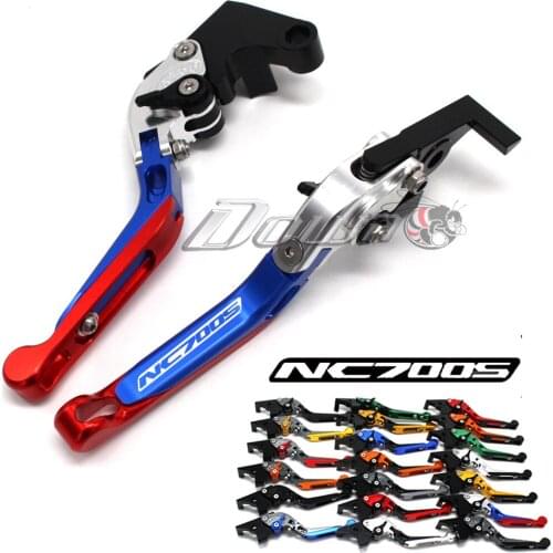 Laser Engraved Logo Blue&Titanium CNC Folding Extendable Motorcycle Brake Clutch Levers For Honda NC700 S NC700S 2012-2013