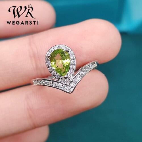 WEGARSTI Statement Finger Crown Rings Water Drop Cubic Zirconia Stone Wedding Engagement Silver 925 Jewelry Bijoux
