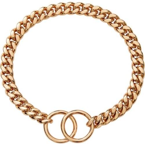 316L Metal Stainless Steel Rose Gold Chain Dog Collar Heavy Duty Cuban Link Slip Pet Dog Chain for Pitbull Training Choke Collar