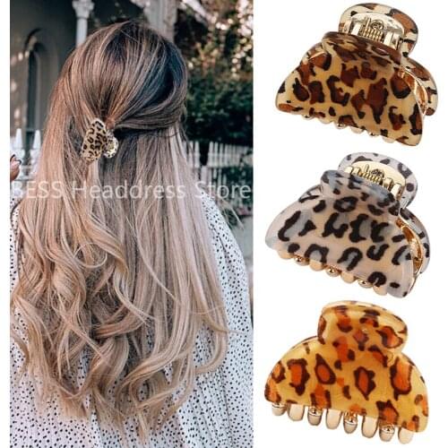 Sweet Mini Chic Mini Hair Claw Crab Clamps Metal Acetate Hair Clip Leopard Hairpin Hair Crab for Women Girls Hair Accessories