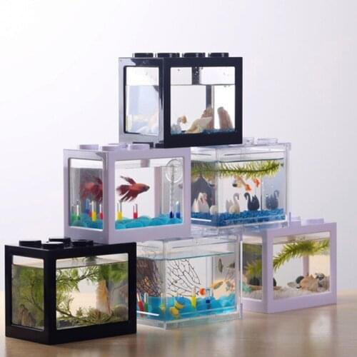 Mini Transparent Aquarium Ecological Tank Spider Ant Fish Tank Home Office Tea Table Decoration Small Building Block Fish Tank