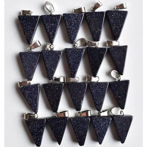 Fashion best selling good quality blue sand stone triangle charms pendants fit necklace making 50pcs/lot Wholesale free shipping
