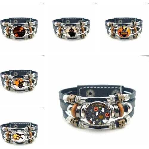 Fashion Bracelet Retro Halloween Party Christmas Gift Souvenir Kid Bangles Pumpkin Witch Element Charm Men Women Jewelry DIY