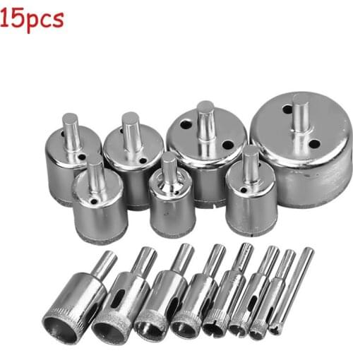 15pcs Diamond Coated Drill Bit Set Tile Marble Glass Ceramic Hole Saw Drilling Bits For Power Tools 6mm-50mm Marble Hole Opener