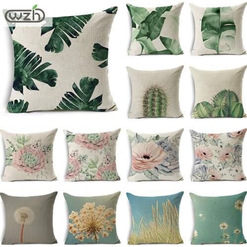 WZH Palm Leaf Cushion Cover 45x45cm Linen Decorative Pillow Cover Sofa Bed Pillow Case