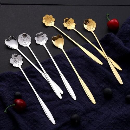 Stainless Steel Sakura Spoon Japanese Flower Petal Love Heart Stirring Spoon Coffee Spoon Long Handle Stirring Spoon Dinner Set
