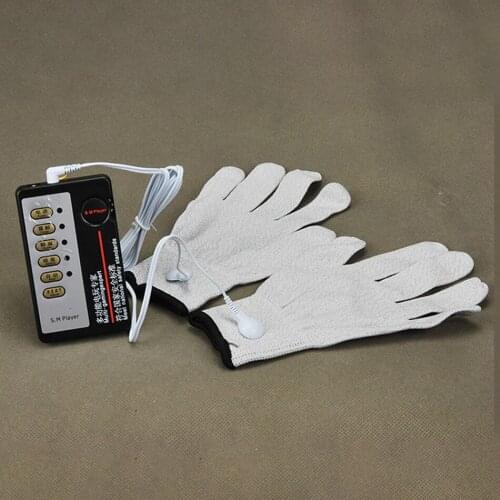 New 1 set Sex Gloves Electric Shock Host and Cable electro shock sex toys electro stimulation sex toys for TENS adult game