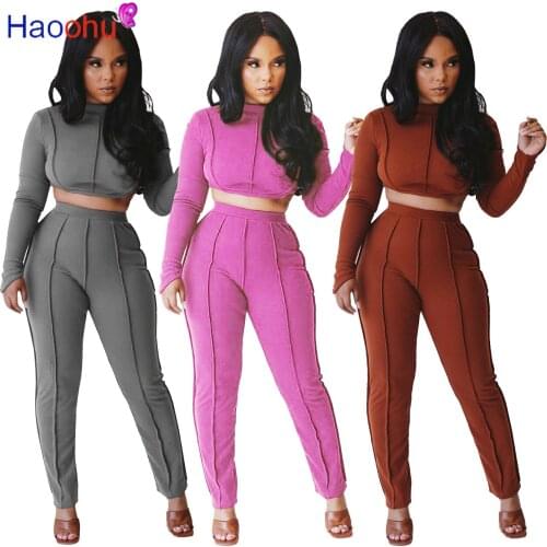 Solid Women Loungewear Matching Sets Stretchy Long Sleeve Crop backless Bandage Top and Jogger Legging Sporty 2 Piece Set