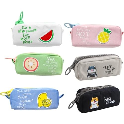 Big zipper Fruit pencil bag Lemon Pineapple Canvas school pencil case Stationery organizer Storage bags for pens Office A6628