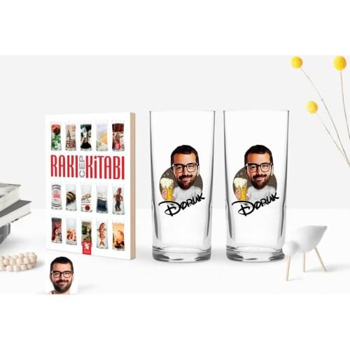 Personalized Colorful Printed Male Caricature Of Dual Arrack cup And Raki Mobile Book Gift Seti-51