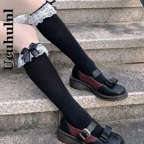 Ucuhulnl Sexy Socks Long Tube Womens Socks Fashion Lolita Socks Bow Lace Lace Lolita Cute College Style Girls Students Black
