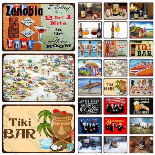 Beer and Tiki Bar Metal Sign Plaque Funny Good People Drink Good Beer Tin Sign Wall Art for Bar Pub Club Retro Metal Signs Decor