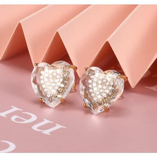 Luxurious Love Heart Earrings Womens Simple Geometric Full Rhinestone Earring Gold Silver Color Korean Jewelry Charm Party Gift