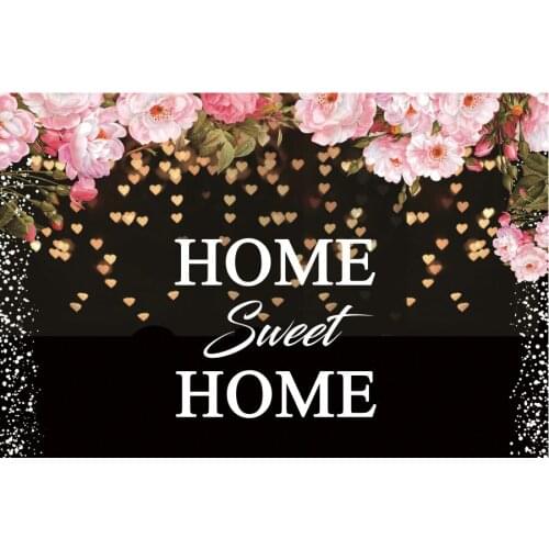 Pink Flower Black Sweet Home Happy Birthday Backdrop Holiday Party Room Decor Photo Booth Studio Prop