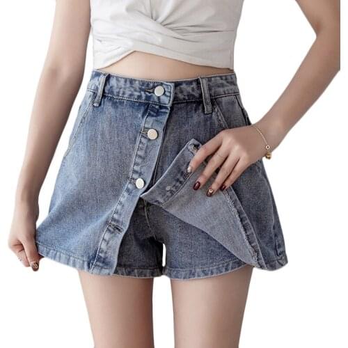 Spring Summer Jeans Skirt High Waist Fake Two Pieces 2021 New Women Clothing Plus Size Wide-leg Shorts Korean Casual Shorts 5XL