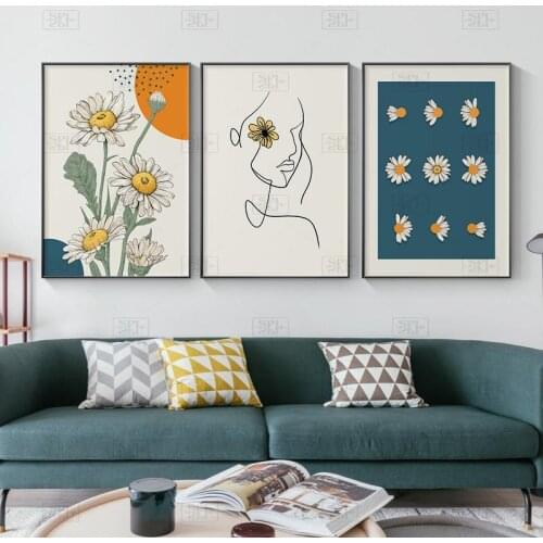 Nordic Flower Plant Canvas Poster Print Modern Home Decor Abstract Wall Art Painting Scandinavian Living Room Decoration Picture