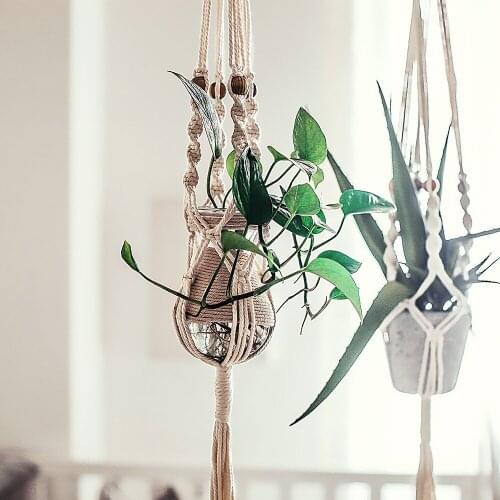 Indoor Wall Hanging Ornament Net Bag, Retro Beige Nordic Bohemian Style Hand-woven Hanging Basket Creative Pendant