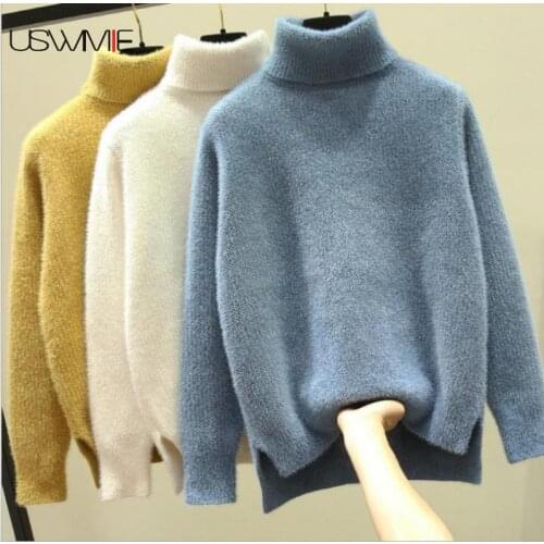 Winter Spring Sweater Knitted Fashion Leisure Thickened Bottomed Thick Solid Color Long Sleeve Plus Size Warm Ladies Pullover