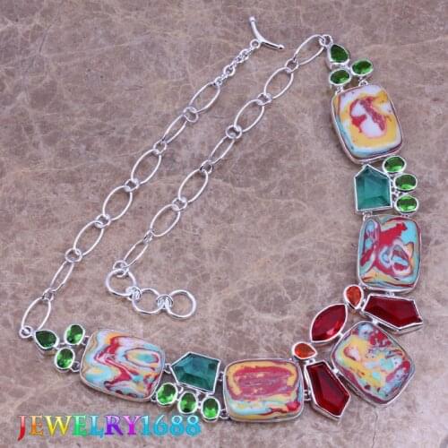 Magic Multicolor Multigem Natural Stone Silver Plated Grade Necklace L489