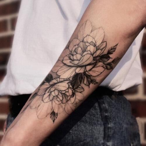 1PC Flower Temporary Tattoos Women Girls Arm Legs Waist Body Art Fake Tattoos Sticker Black Rose DIY Waterproof Tattoo Decals