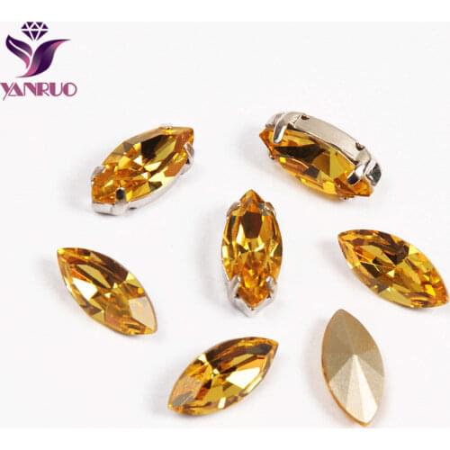 YNARUO 4200 Navette Light Topaz Crystals Fancy Rhinestones Claw Settings Sewing on Clothing Bright Strass Craft Art DIY