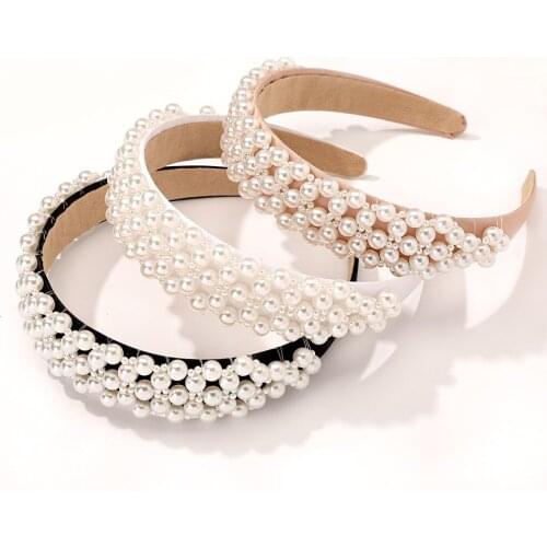 Pearl Headbands For Women Ladie Hairband Wide Hair Hoop Fashion Headdress Jeweled White Pearls Headbands 2021 Hair Accessories