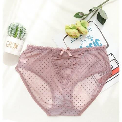 Plus Size Womens Panties Sexy Lace Cute Dots Bow Loose Thin Mesh Transparent Panties of Large Size New Summer Female Underwear