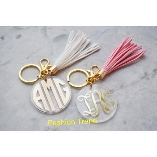 100pcs/lot long tassel round acrylic keychain monogram heat press vinyl Acrylic Clear Round Tassel Keychain