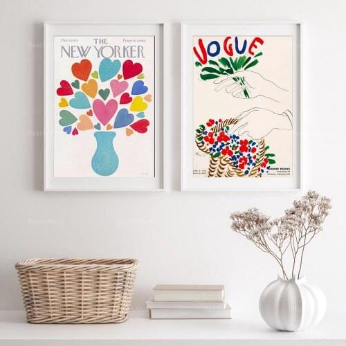 2 sets of vintage prints of "The New Yorker" magazine, retro posters, antique prints, vintage art, gallery walls, magazine print