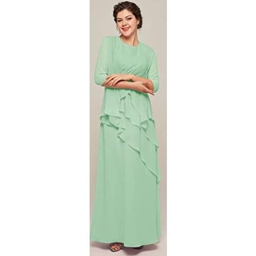 2021 On Sale Two Pieces Mint Green Mother of the Bride Dresses with Jacket Sleeveless Jewel Neck Wedding Guest Gown Tiered Skirt