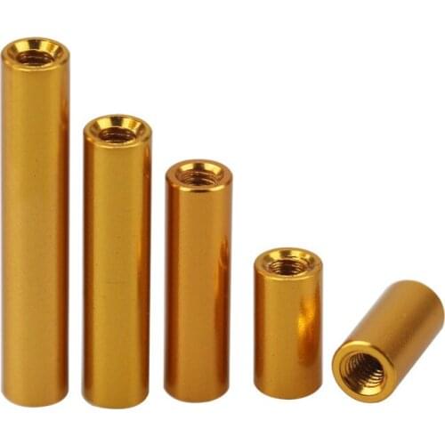 3pcs M3 Aluminum alloy round nut pillar lengthen connection through hole double internal teeth nuts post D5 6-60mm length Golden