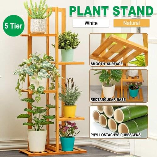 5 Tier Bamboo Plant Stand Flower Pot Shelf Bonsai Display Outdoor Indoor Storage Rack Holder For Bedroom Living Room