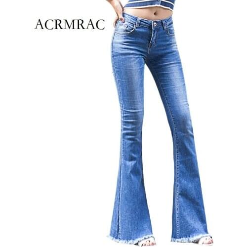ACRMRAC Women 2018 The New blue Elasticity Flare Pants Regular Long pants jeans