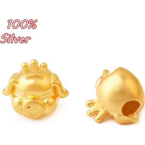 S925 Sterling Silver Color Pig DIY Handmade Beaded Accessories Crown Pig Perforated Beads Accessories Wholesale