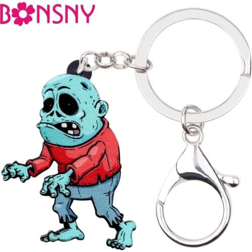 Bonsny Acrylic Halloween Cartoon Zombie Key Chain Keychain Holder Pendant Punk Jewelry For Women Girls Teens Bag Car Charms Bulk
