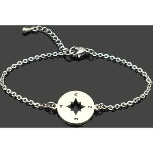 Compass Stainless Steel Charm Chain Bracelet Stainless Steel Compass Pendant Chain Bracelet For Women Girls