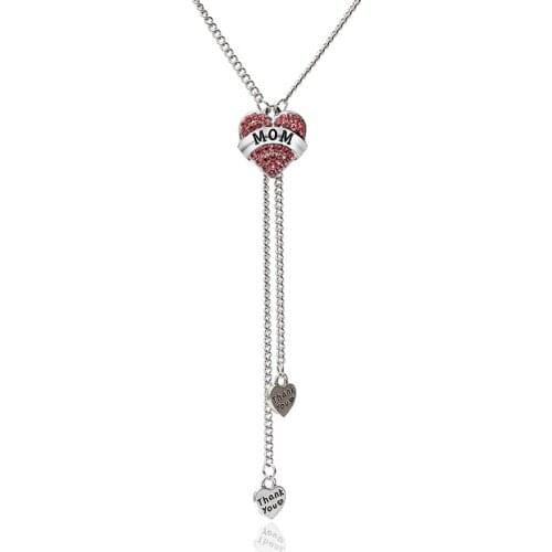 Zinc Alloy Silver Color Red Heart Pendant Necklace For Womens Mothers Day Lettering Customizable Jewelry Necklace For Mother