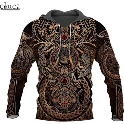 CLOOCL Newest Fashion Viking Warrior Tattoo 3D Print Shirts Casual Hoodies Sweatshirt Zipper Man Hooded Coat Tops