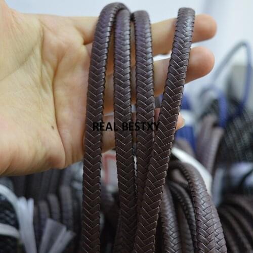 D008 5m/lot approx 8*5mm brown Flat Square wide Leather Rope Braided Natural Uninterrupted Cord For DIY Men Bracelet Jewelry