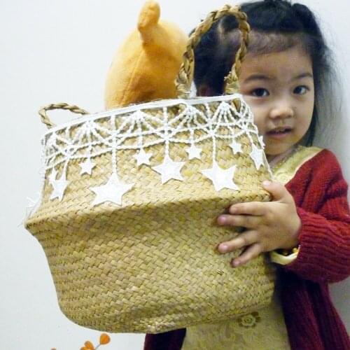 Childrens Room Decoration Seaweed Wicker Star Basket Folding Storage Basket Toy storage basket Weaving Garden Flower Pot