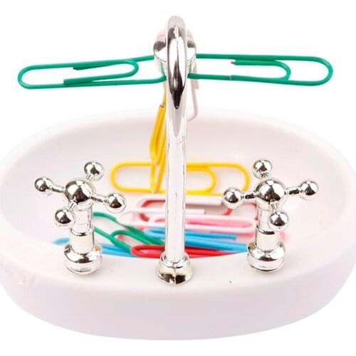 TUTU Paper Clip Holder Kitchen Sink Desi Wash Basin Magnetic Paper Clip Holder Mini Sink Faucet Desk Organize Office Gift H0349