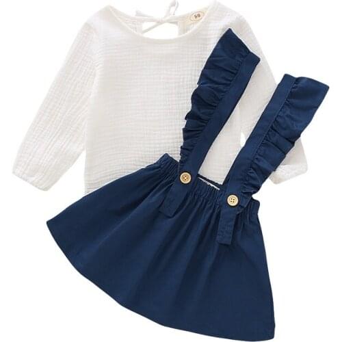 1-6Y Toddler Kids Baby Girl Long Sleeve Cotton T-shirt Tops Ruffles Suspender Skirt 2PCS Princess Girls Clothes Set