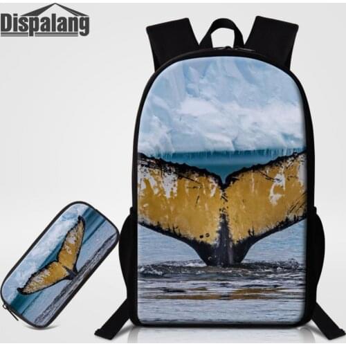 Dispalang 2pcs Sets Kids School Bags with Pencil Bag For Teenager Women Men Whale Animal Printing Backpack Girls Shoulder Bags