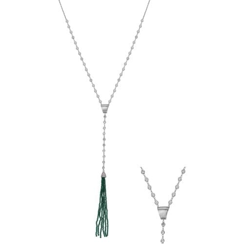 Silver Green Beads Dangle Cubic Zirconia Chain Long Necklace, best present options for Your Loved Ones